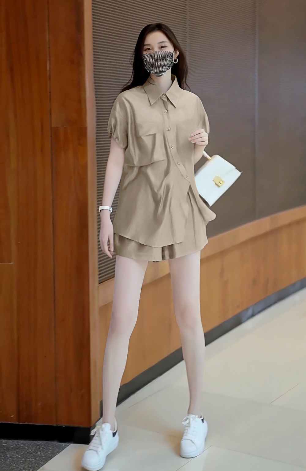 Fashion fold unique tops niche short sleeve shorts 2pcs set