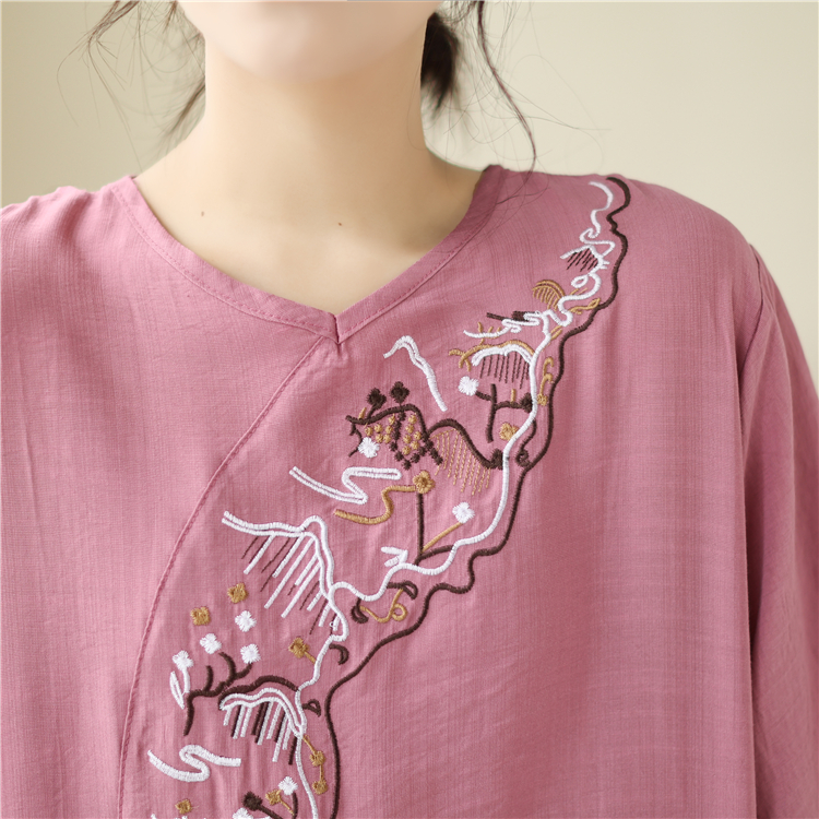 Summer embroidery cotton linen national style tops