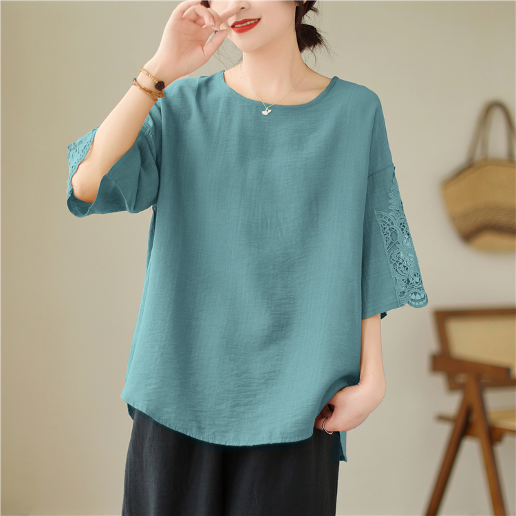 Pullover lace Casual fat loose T-shirt for women