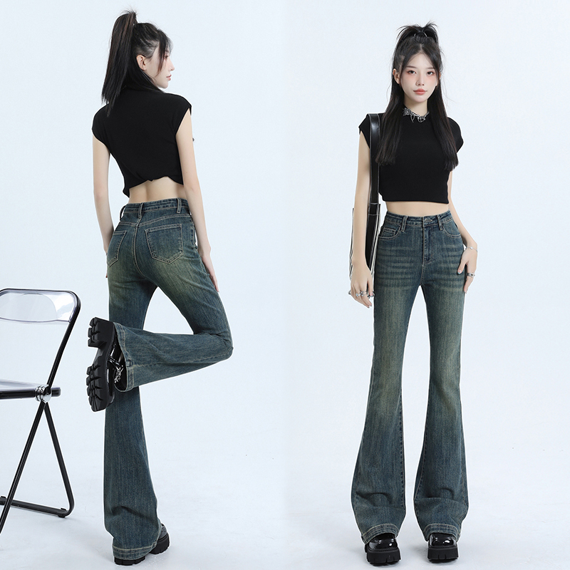 Retro slim jeans high waist mopping flare pants for women