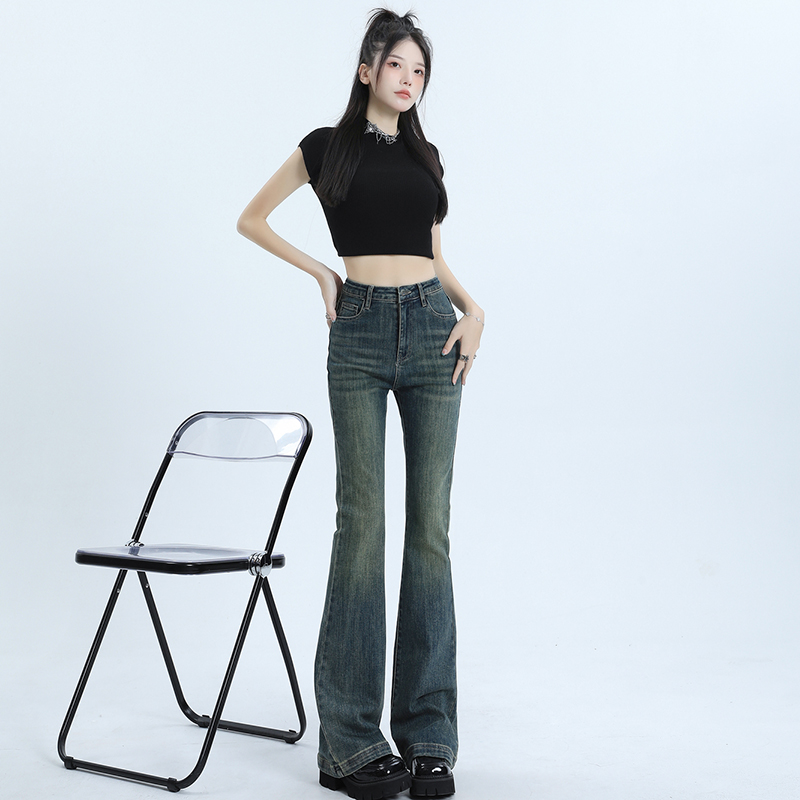 Retro slim jeans high waist mopping flare pants for women