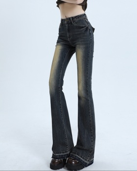 Summer retro long pants burr jeans for women