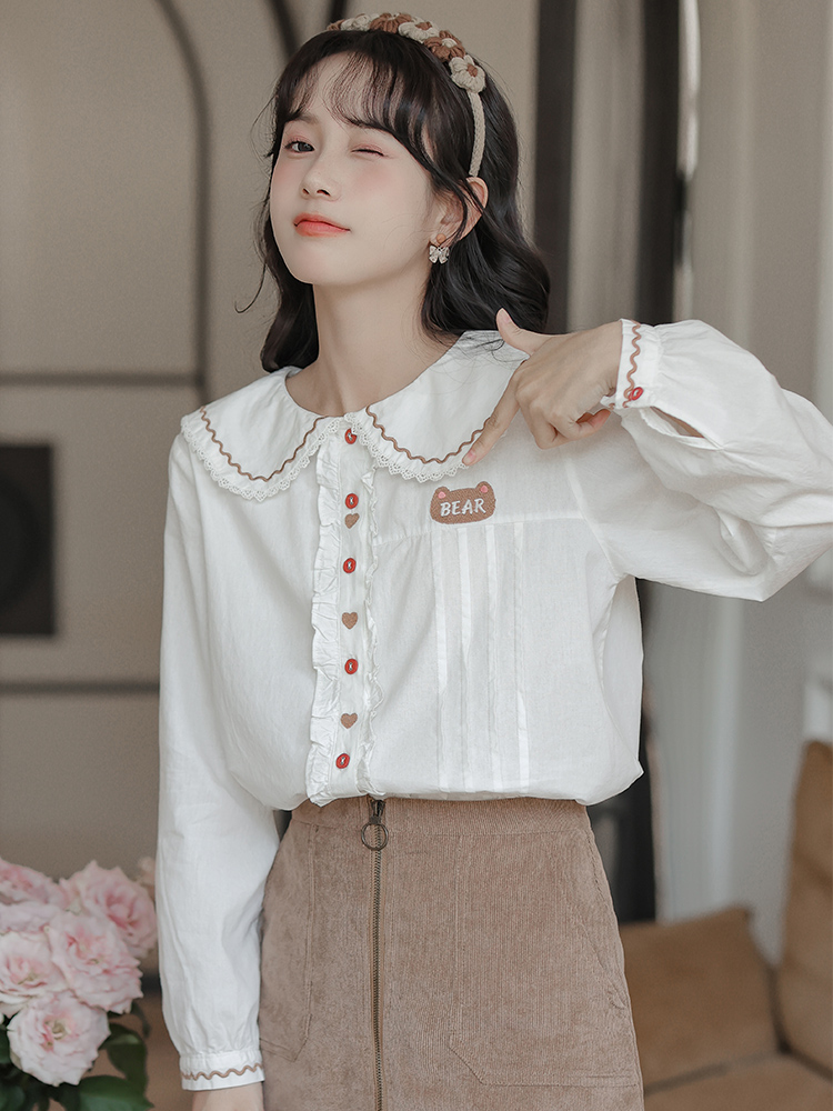 Long sleeve sweet doll collar autumn shirt for women
