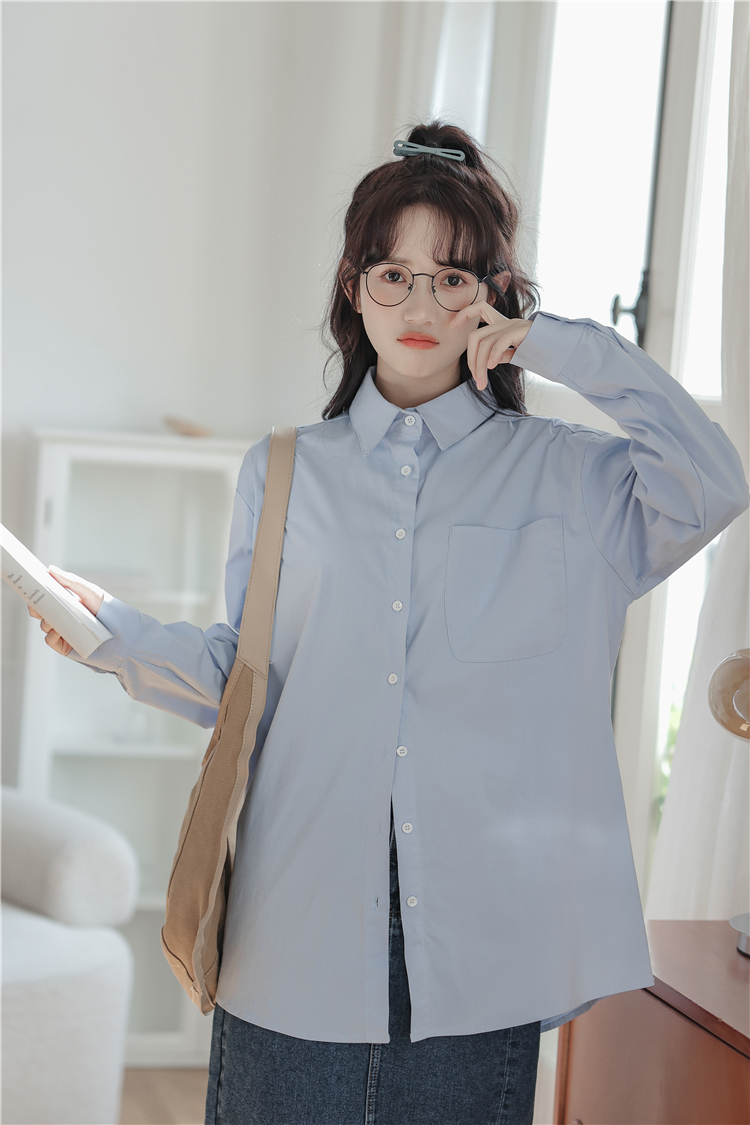 Long sleeve autumn Korean style large pockets shirt