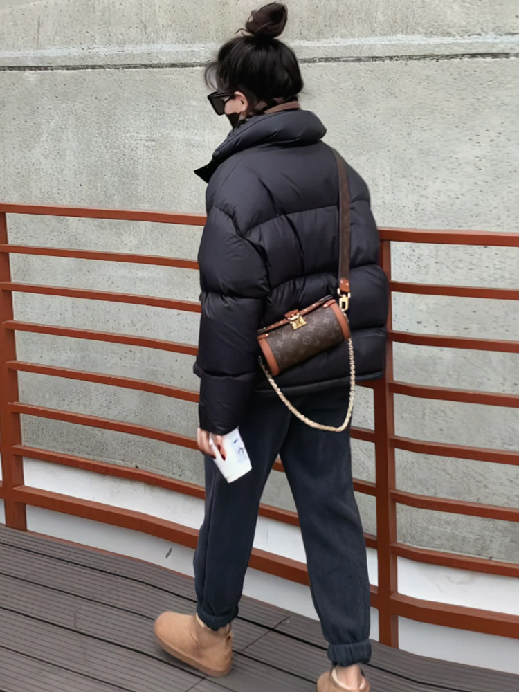 Black Korean style short coat down thermal cotton coat