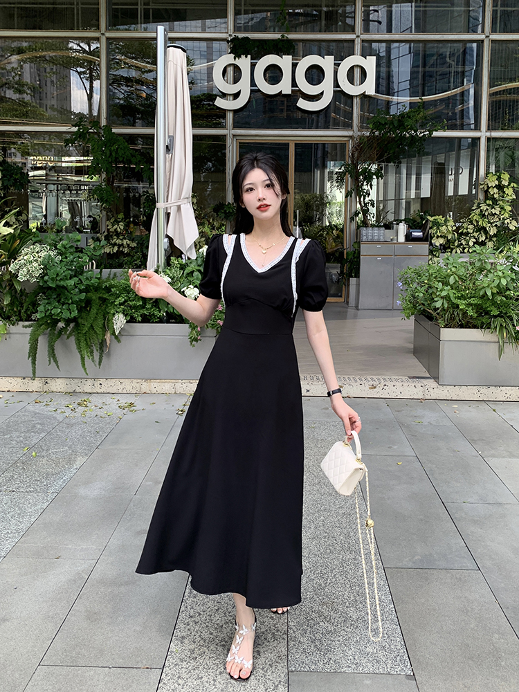 Slim black large yard dress for women