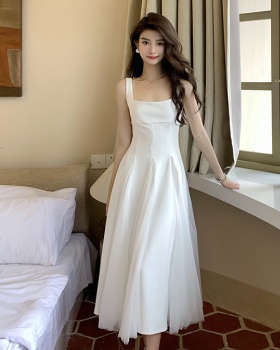White thick and disorderly long dress summer sling dress