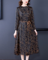 Printing summer long retro autumn silk dress for women