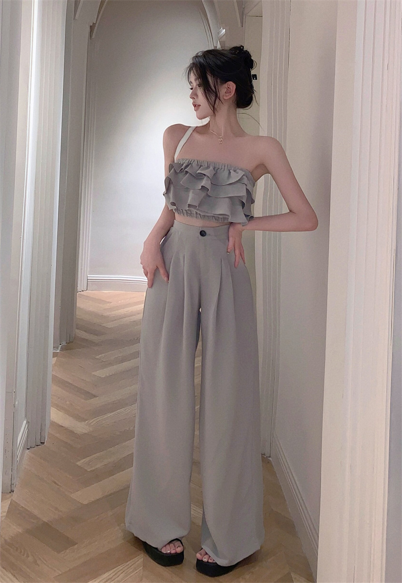 Wrapped chest cake wide leg pants Casual summer tops a set