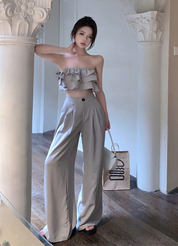 Wrapped chest cake wide leg pants Casual summer tops a set
