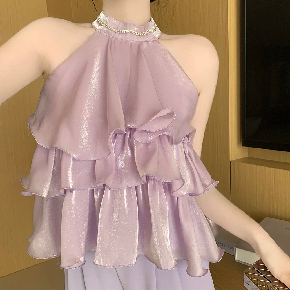 Rhinestone sleeveless chiffon cake doll tops for women