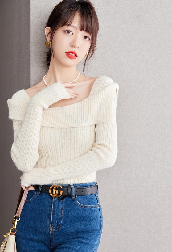 Bottoming apricot slim autumn sweater for women