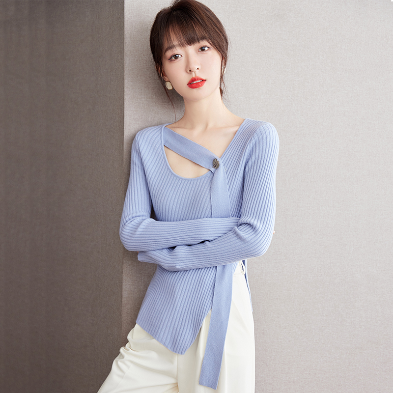Wool a buckle bottoming sweater streamer temperament tops