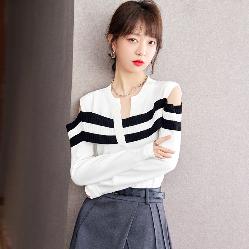 Black-white splice tops strapless sweater for women