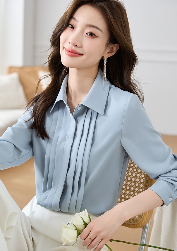 All-match slim fold shirt autumn pure tops for women