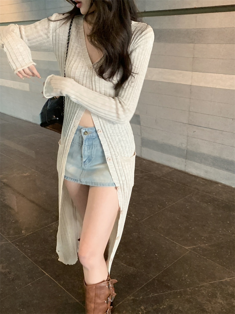 Knitted temperament cardigan long sleeve sweater for women