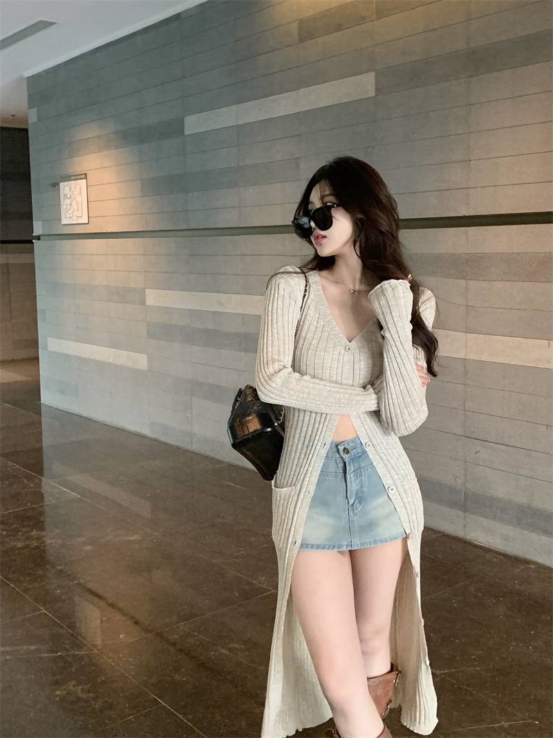 Knitted temperament cardigan long sleeve sweater for women