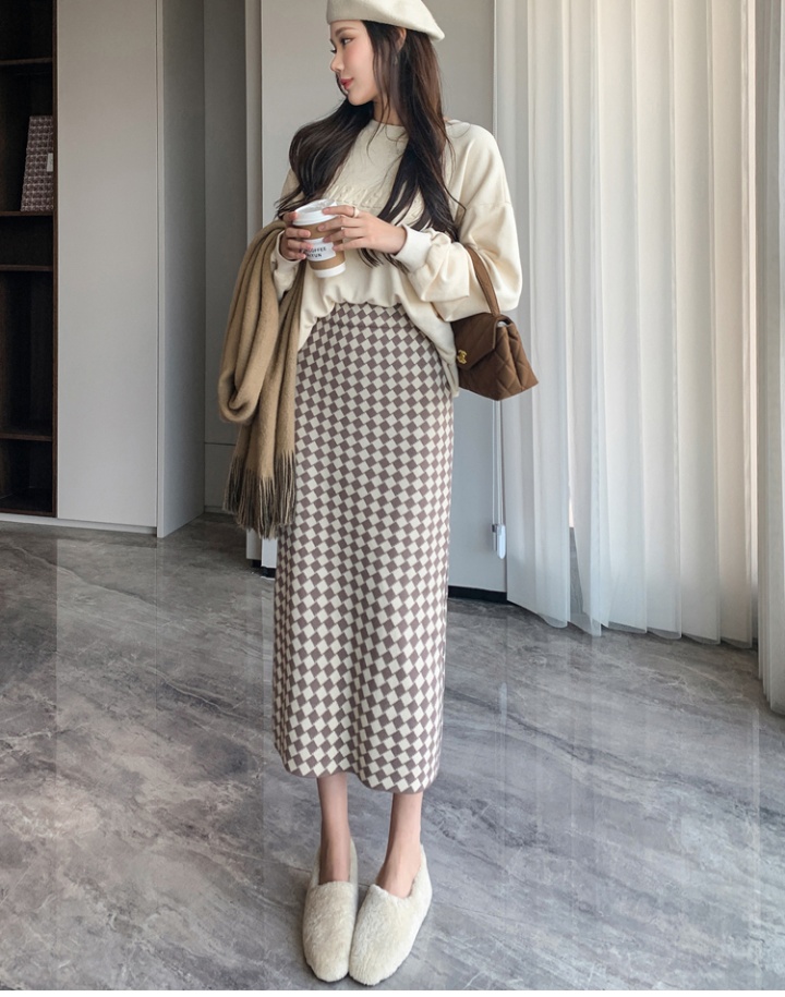 Retro Korean style long dress plaid skirt for women