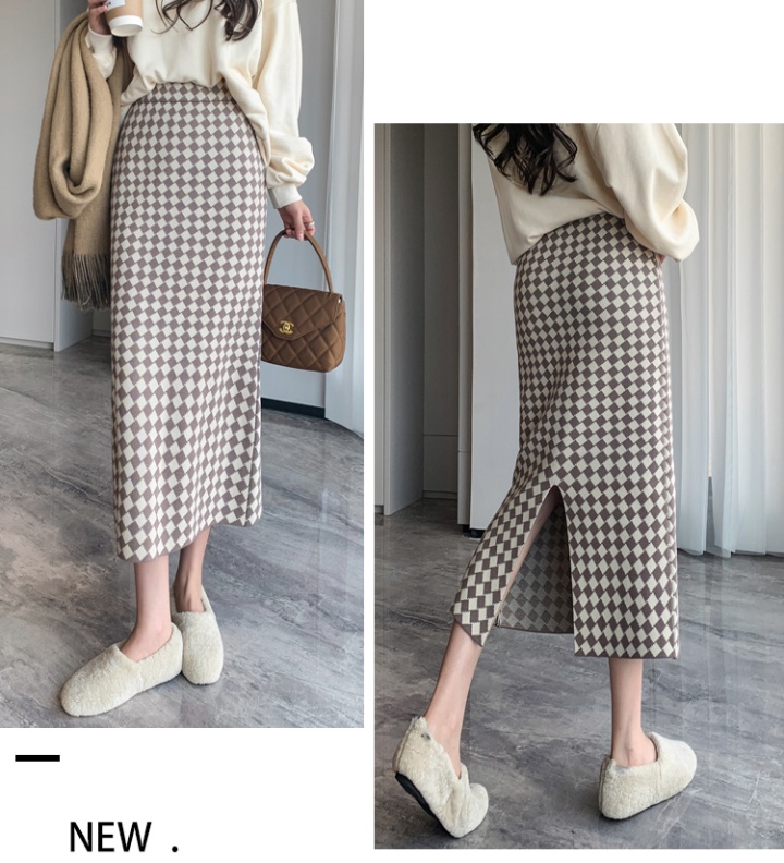 Retro Korean style long dress plaid skirt for women