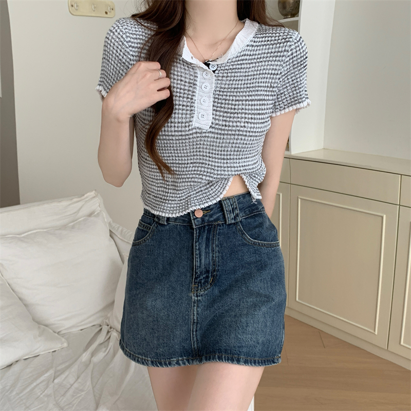All-match Korean style summer short knitted breasted tops