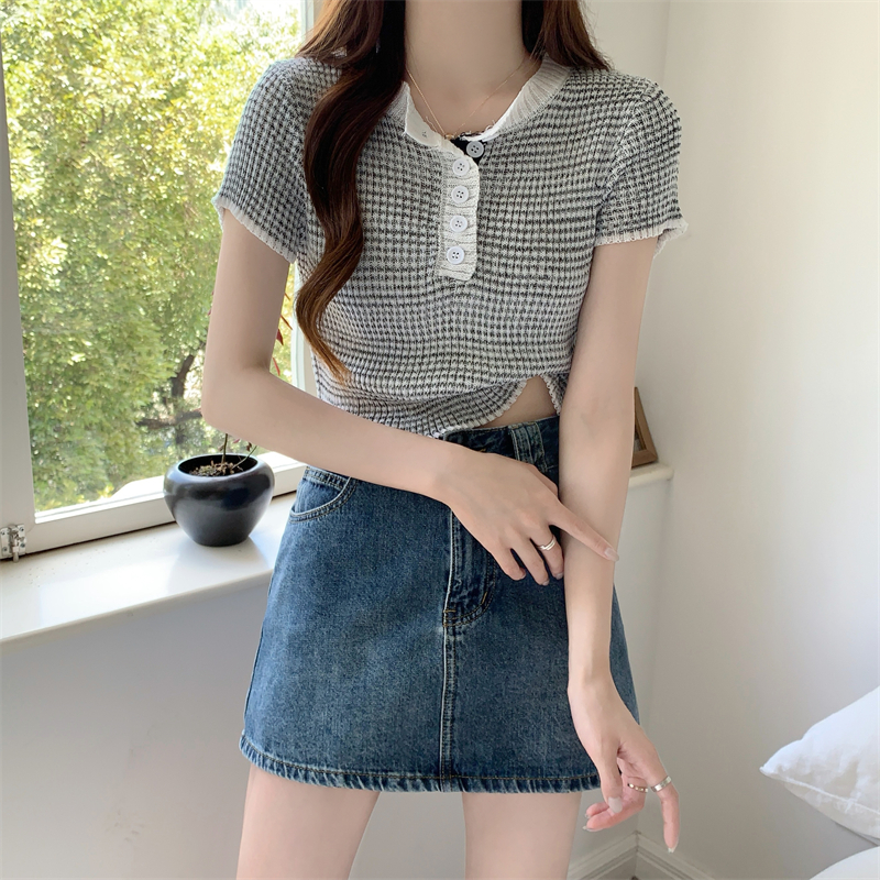 All-match Korean style summer short knitted breasted tops