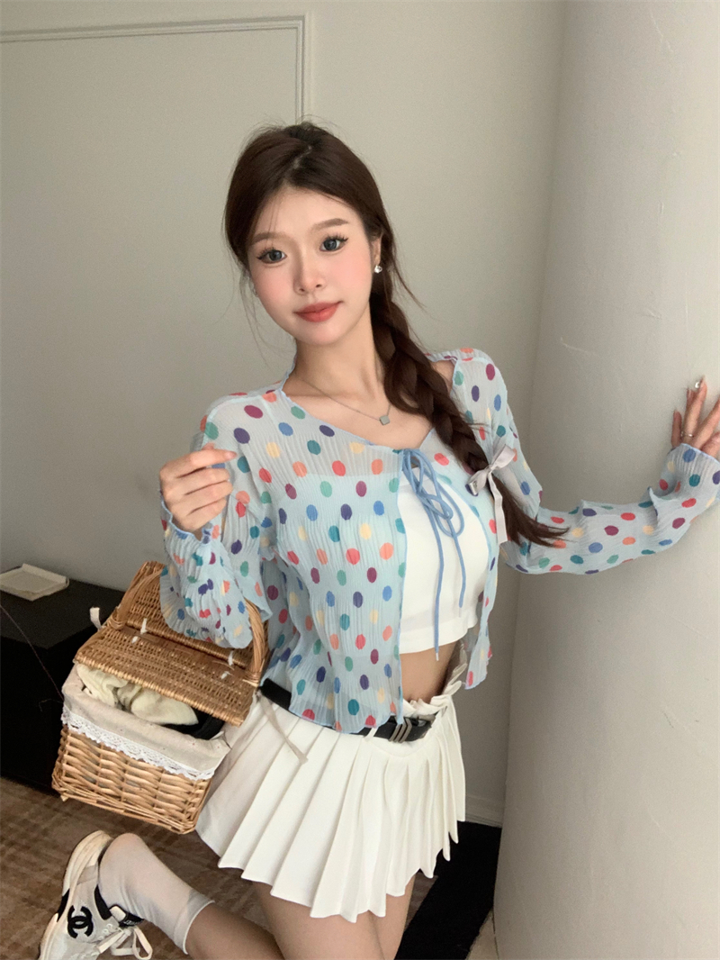 Sweet candy colors tops polka dot smock for women