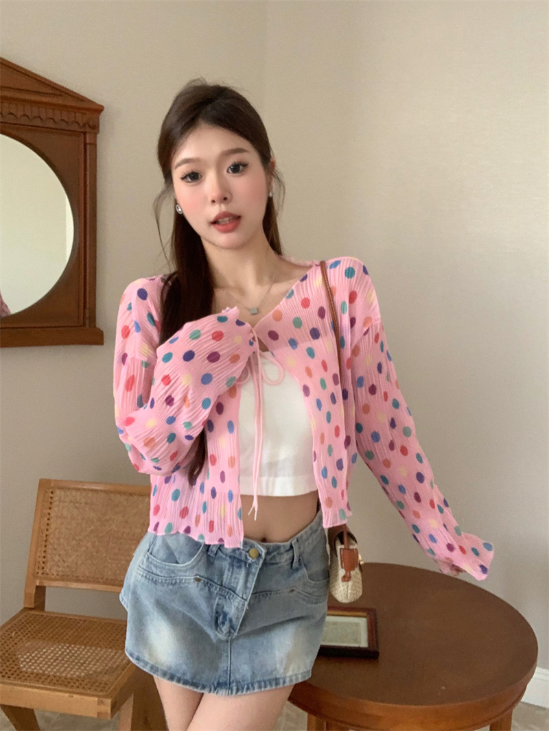 Sweet candy colors tops polka dot smock for women