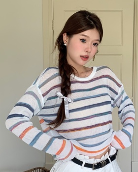 Mixed colors loose smock all-match stripe T-shirt