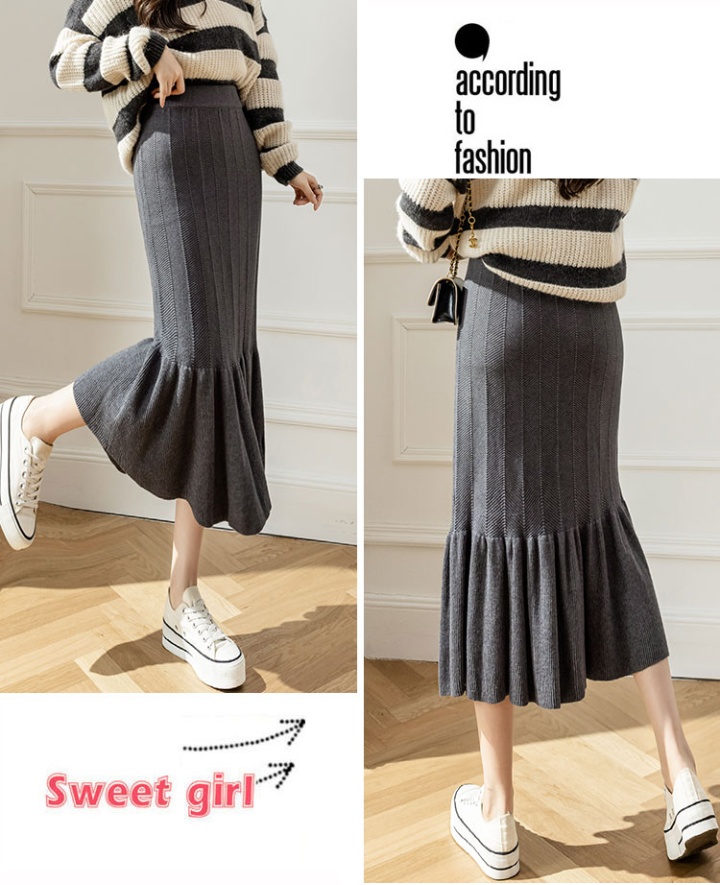 High waist package hip pure skirt slim knitted long skirt