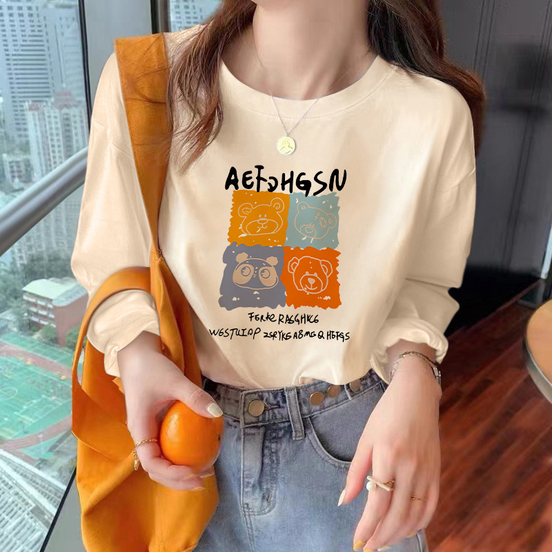 Printing pure cotton tops round neck long sleeve T-shirt
