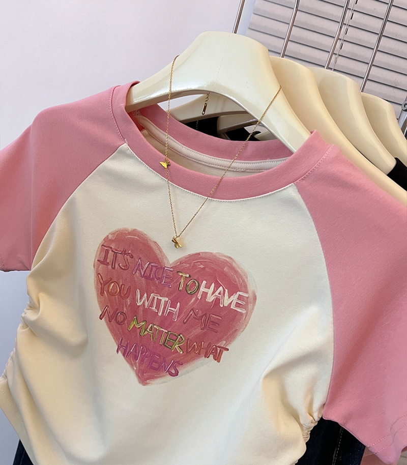 High waist heart tops printing T-shirt for women