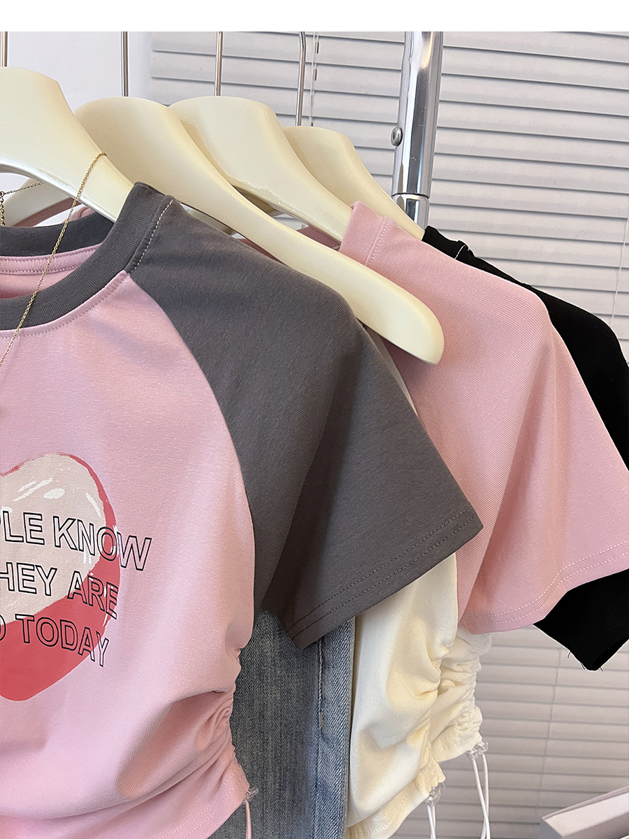 Printing drawstring tops high waist T-shirt for women