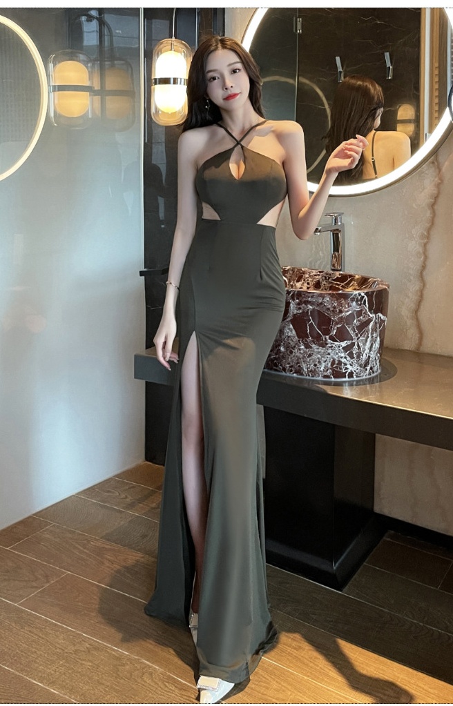 Sexy wrapped chest evening dress mopping long dress