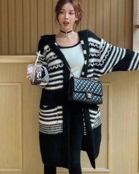 Korean style autumn and winter long stripe cardigan for women