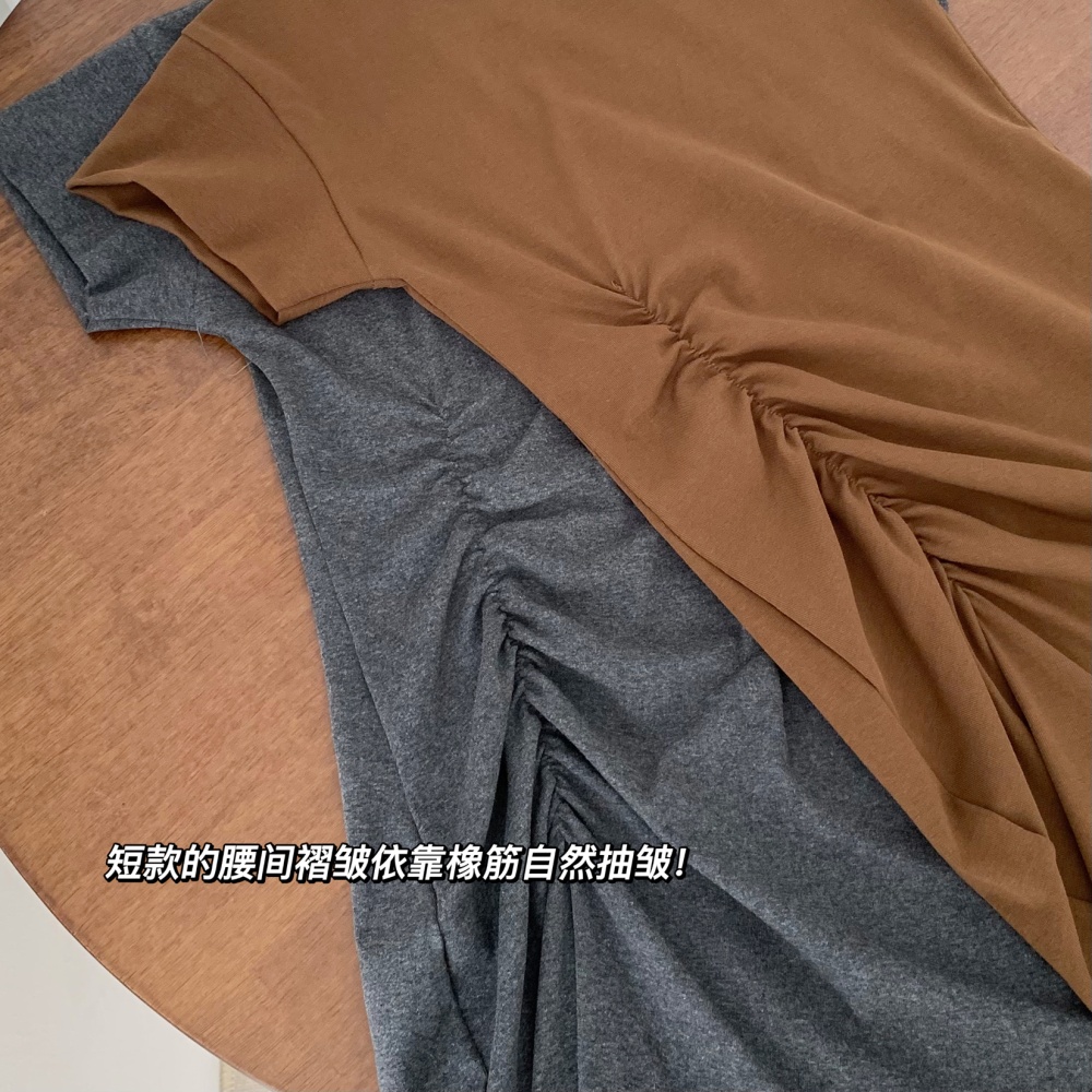 Pinched waist fold slim T-shirt elasticity short sleeve dress