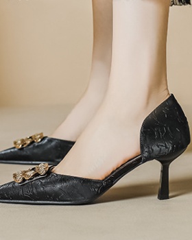 Rhinestone high-heeled shoes side buckle shoes