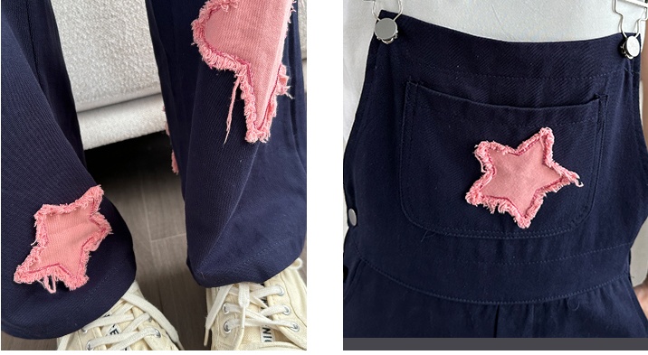 Stars Casual loose jumpsuit retro patch bib pants for women