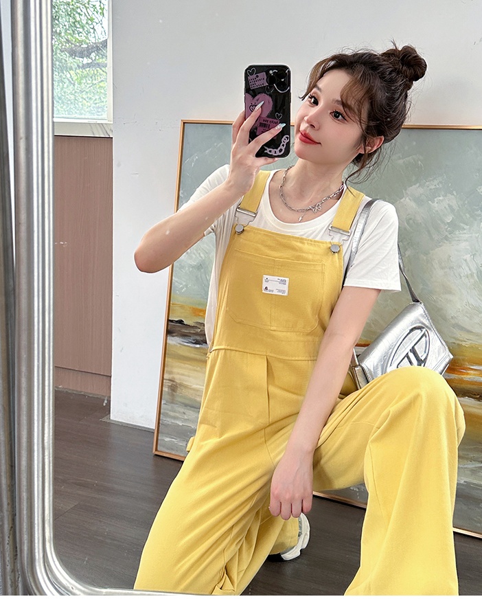 Summer yellow bib pants high waist jumpsuit for women