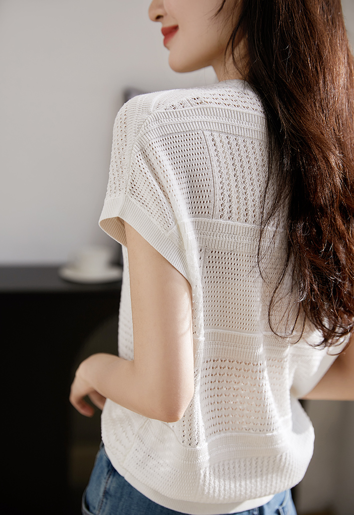 Short sleeve fiber silk round neck summer sweater