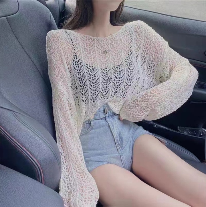 Western style hollow smock knitted long sleeve tops for women
