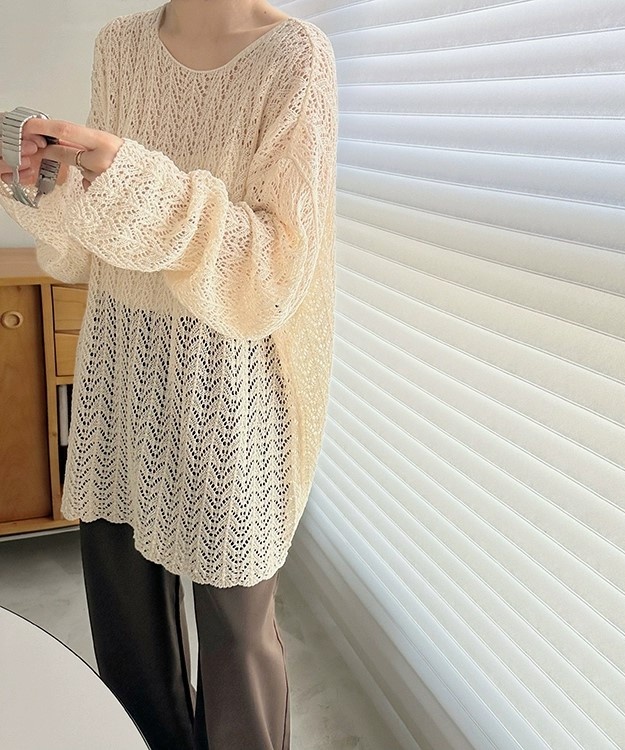 Western style hollow smock knitted long sleeve tops for women