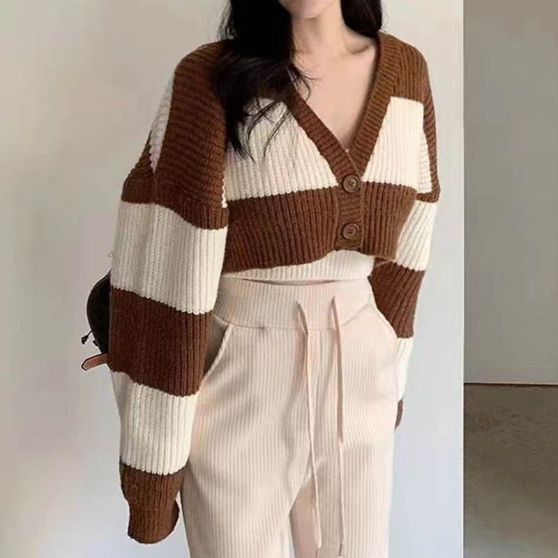 Stripe knitted Korean style fashion sweater 2pcs set