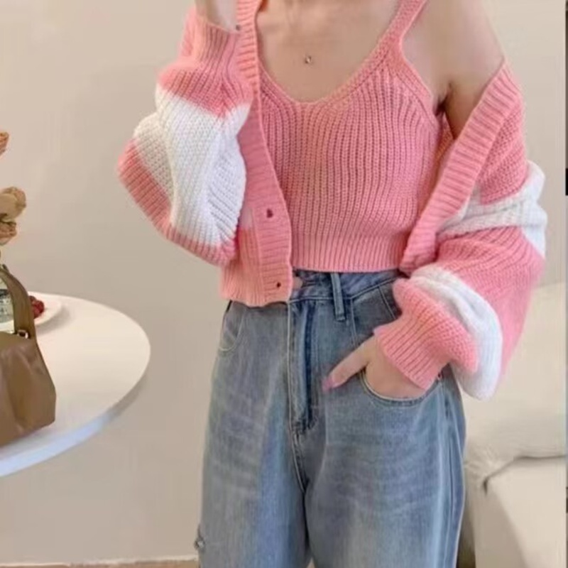 Stripe knitted Korean style fashion sweater 2pcs set