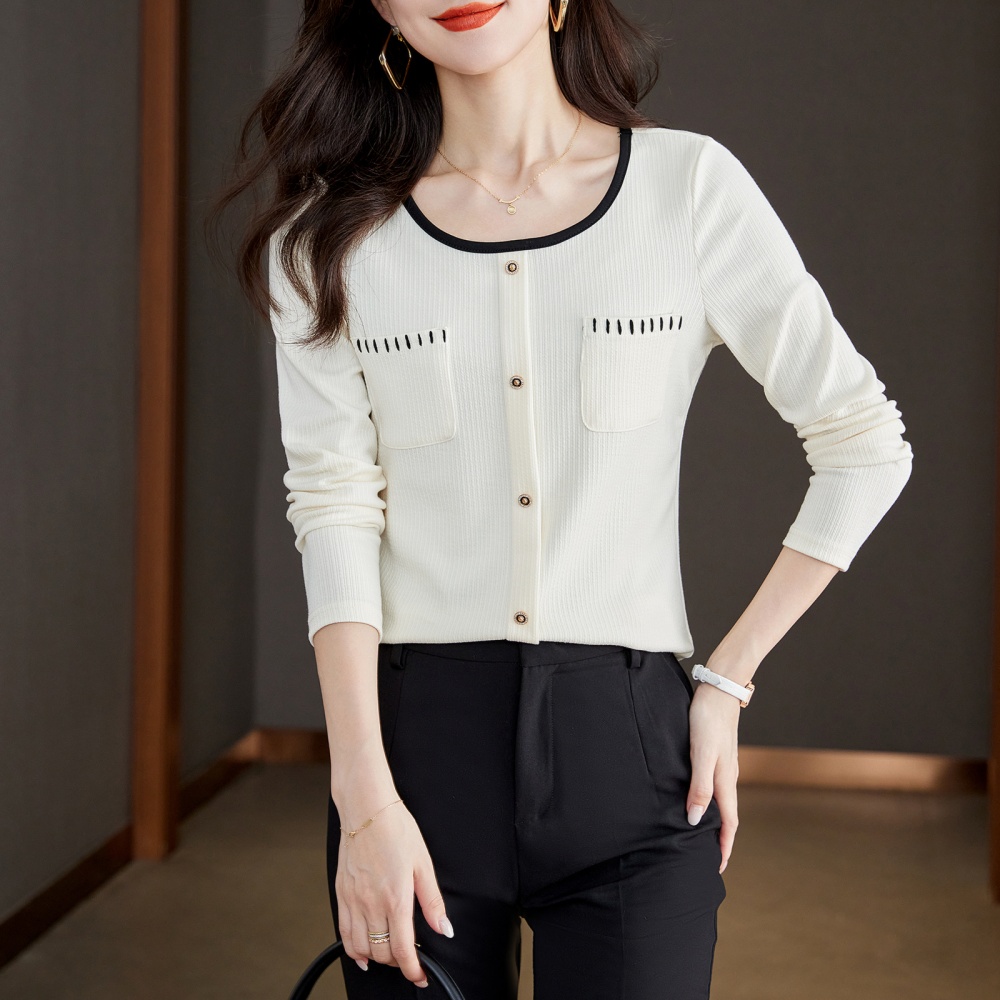Slim square collar tops long sleeve sweater