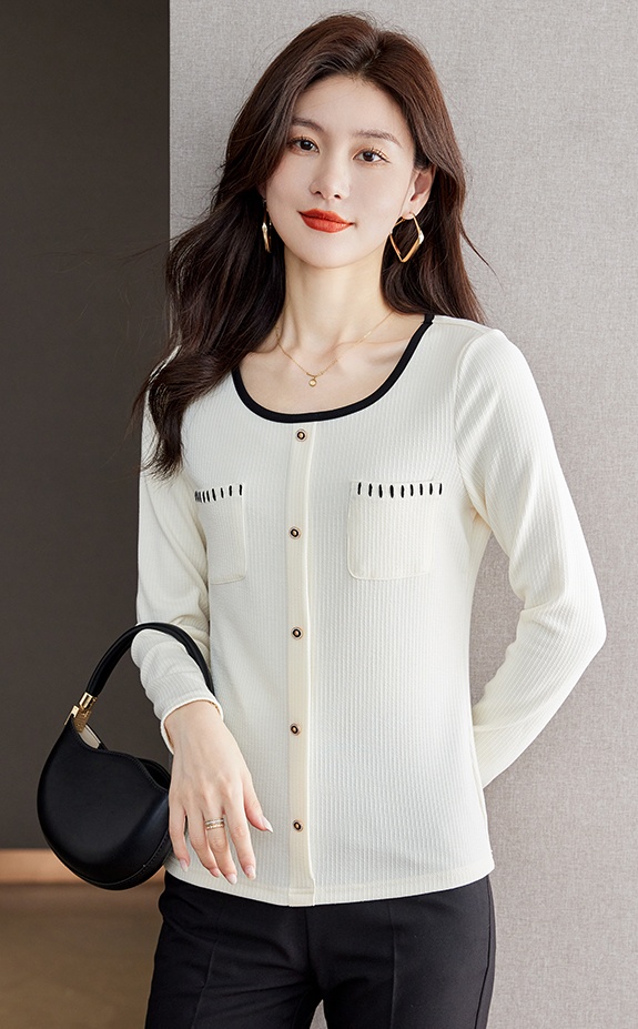 Slim square collar tops long sleeve sweater