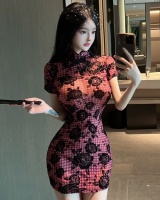 Tight package hip perspective dress sexy short sleeve cheongsam