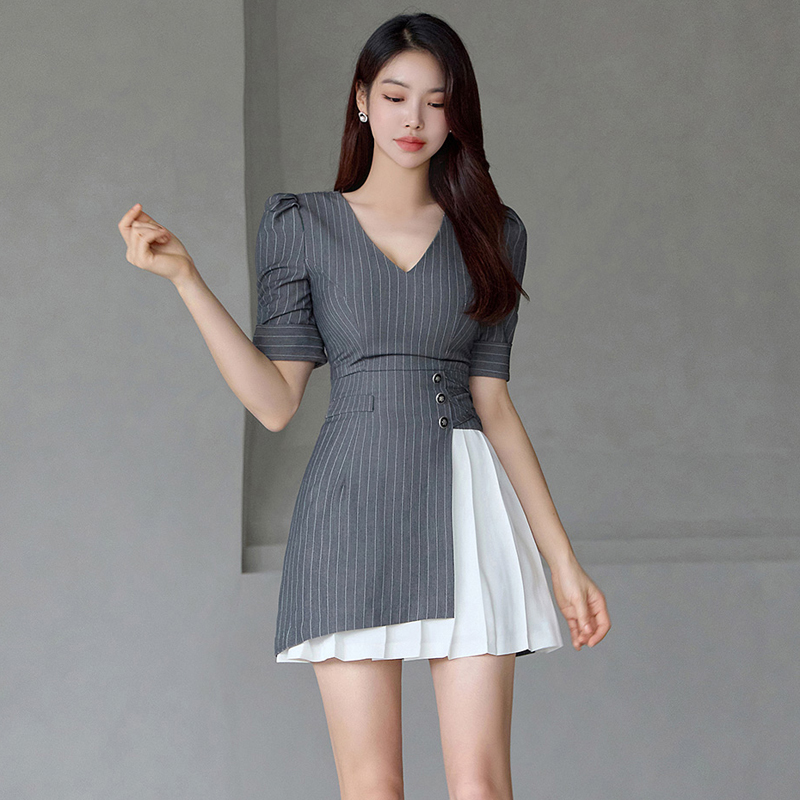 Stripe fashion profession Korean style crimp temperament dress