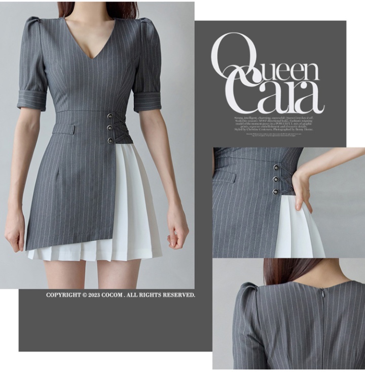 Stripe fashion profession Korean style crimp temperament dress