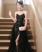 Perform noble light luxury black sequins evening dress