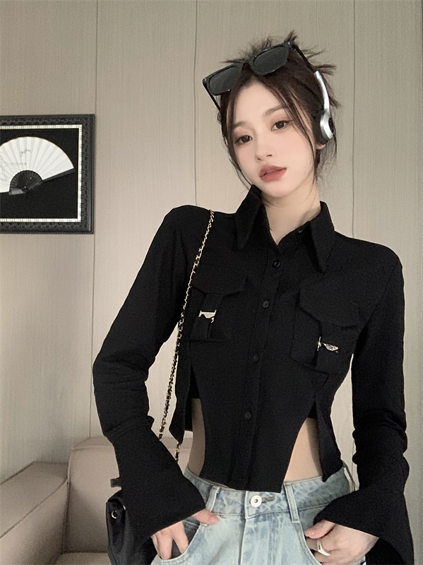 Slim black work clothing irregular long sleeve tops